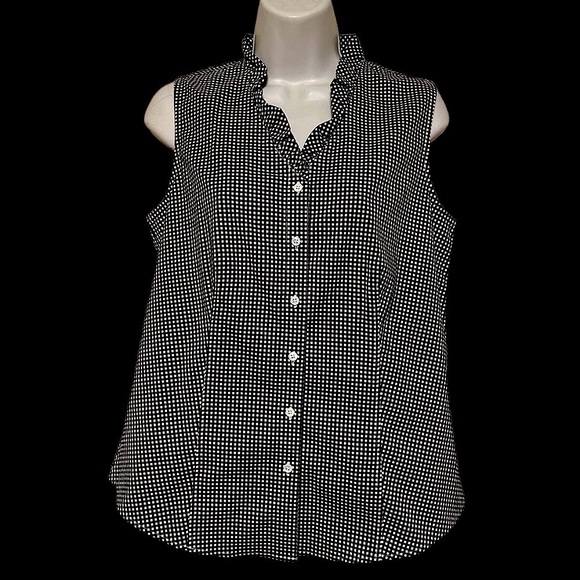 Talbots women’s Sleeveless Ruffle-Trim Gingham Top button down blouse - Picture 1 of 9